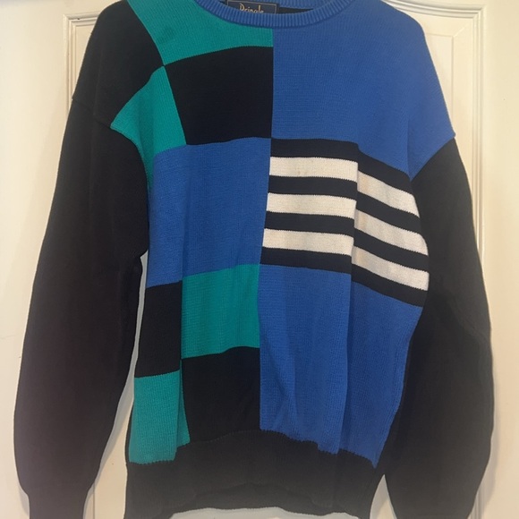 Vintage 80s Retro Geometric Print Cotton Oversized Crewneck Sweater - Picture 2 of 8